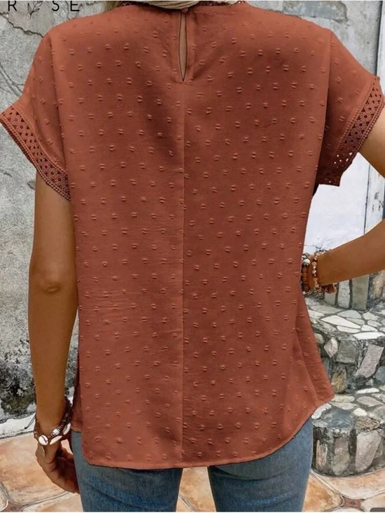 Women's Rust Crochet-Trim Short Sleeve Peplum Blouse - Picture 2 of 2